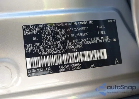2022 Toyota Rav4 Hybrid Xle from USA, damaged, VIN 2T3RWRFV9NW130410